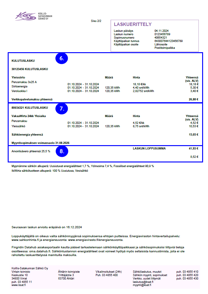 sähkölaskun lukuohje sivu 2
